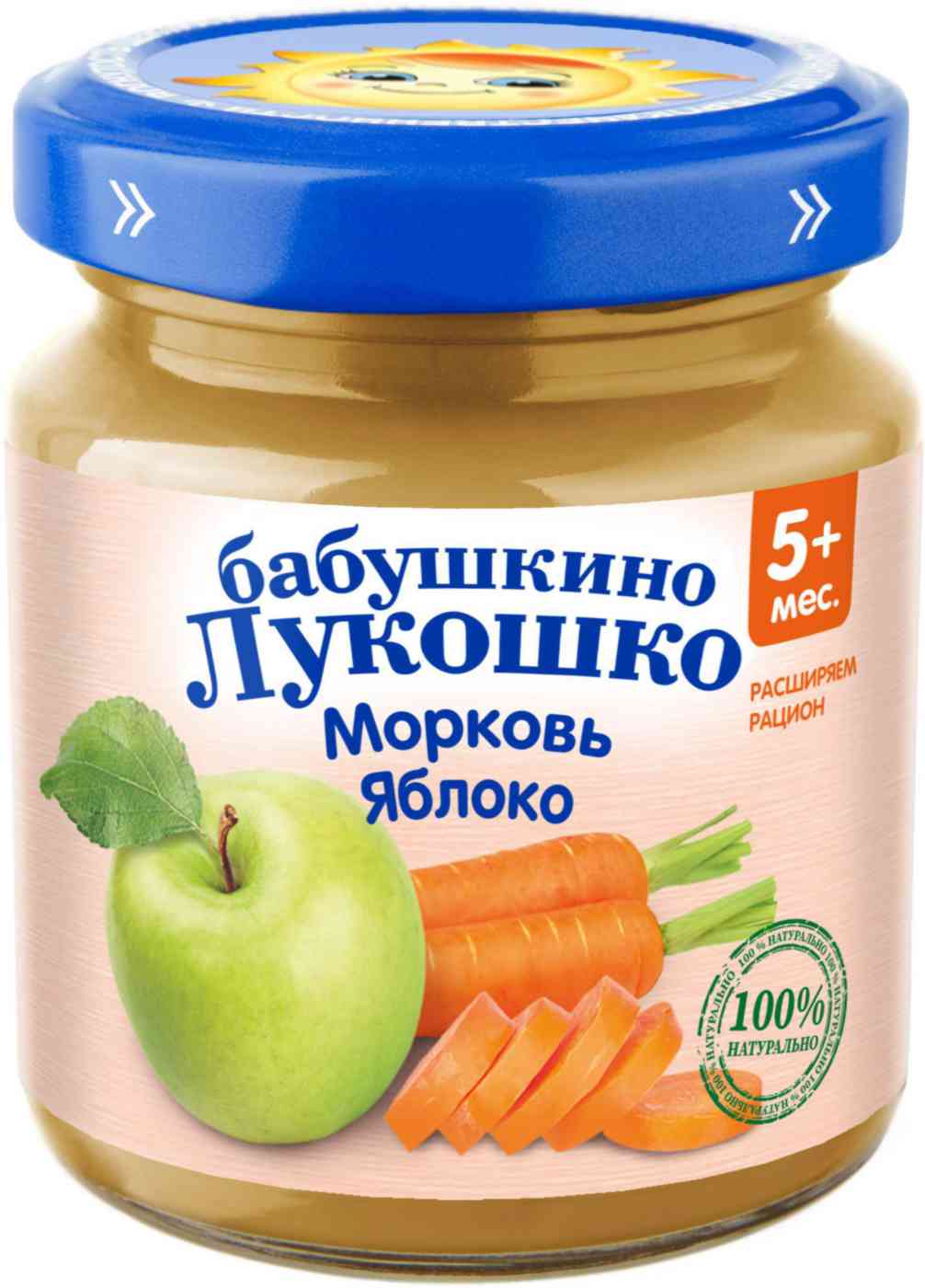 Пюре Бабушкино Лукошко Морковь, яблоко, с 5 месяцев, 100г