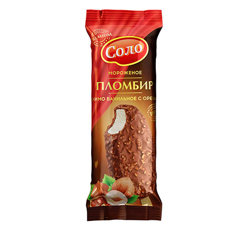 Мороженое пломбир Молоко Соло Ванильное с орехами эскимо, 70г