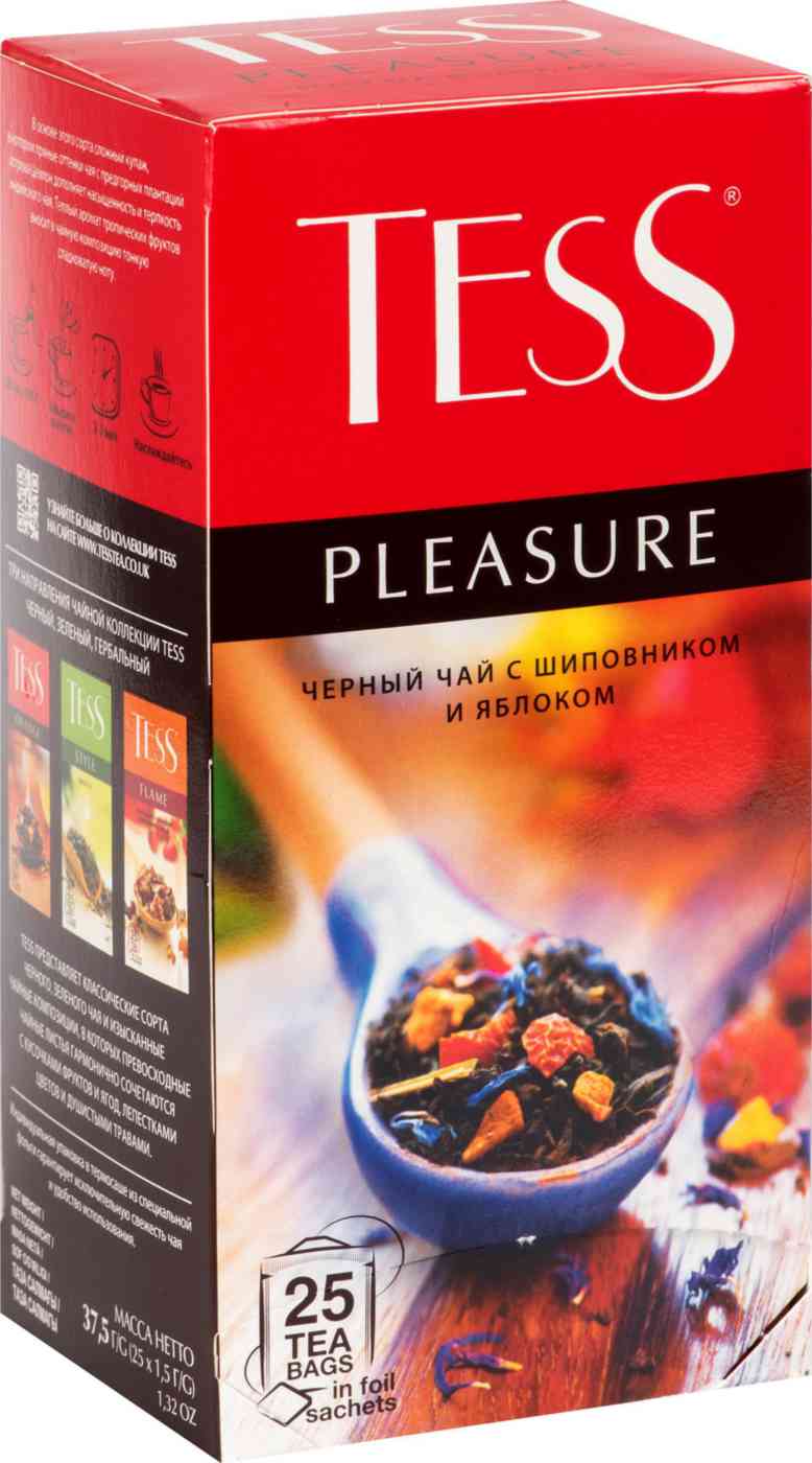 Чай чёрный Tess Pleasure с шиповником и яблоком, 25×1,5г