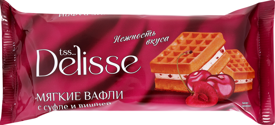 Вафли мягкие DELISSE с суфле и вишней, 122г