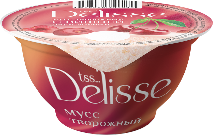 Мусс творожный DELISSE с вишней двухслойный 2,5%, без змж, 125г