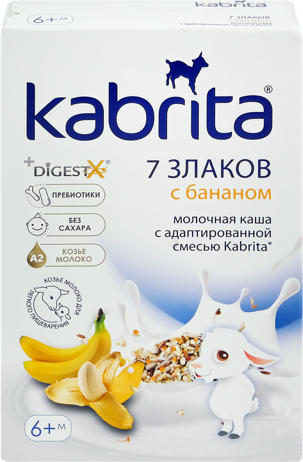 Каша мультизлаковая KABRITA 7 злаков с бананом, на козьем молочке, с 6 месяцев, 180г