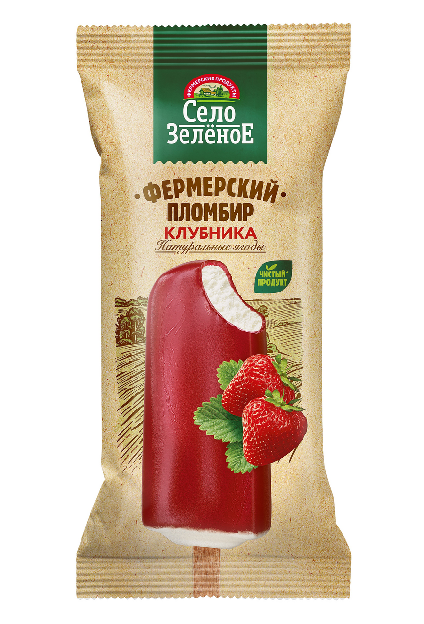 Мороженое пломбир Село Зеленое Клубника эскимо ГОСТ 15%, 70г