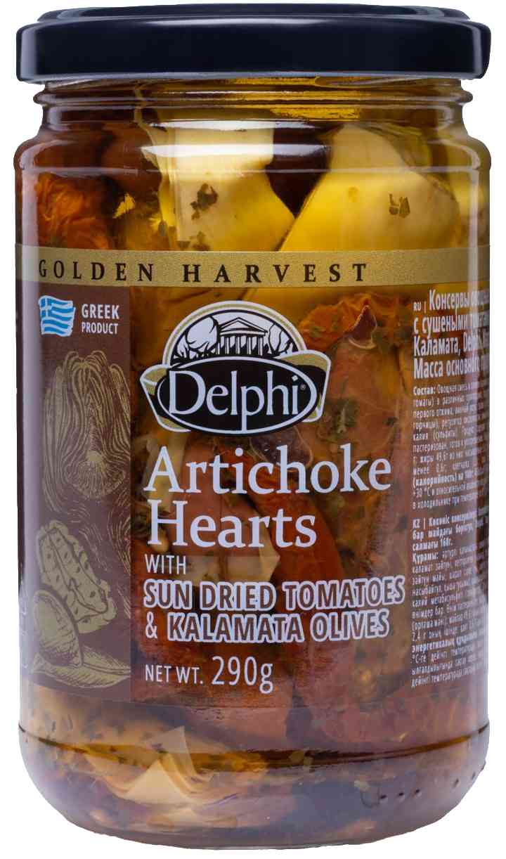 Артишоки в масле Delphi с сушеными томатами и маслинами Каламата, 290г