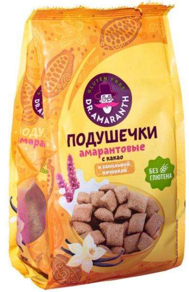 Подушечки амарантовые Dr. Amaranth с какао и ванильной начинкой, 100г
