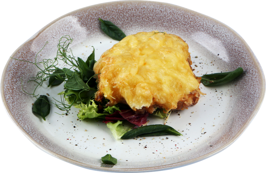 Свинина, запеченная с ветчиной и грибами