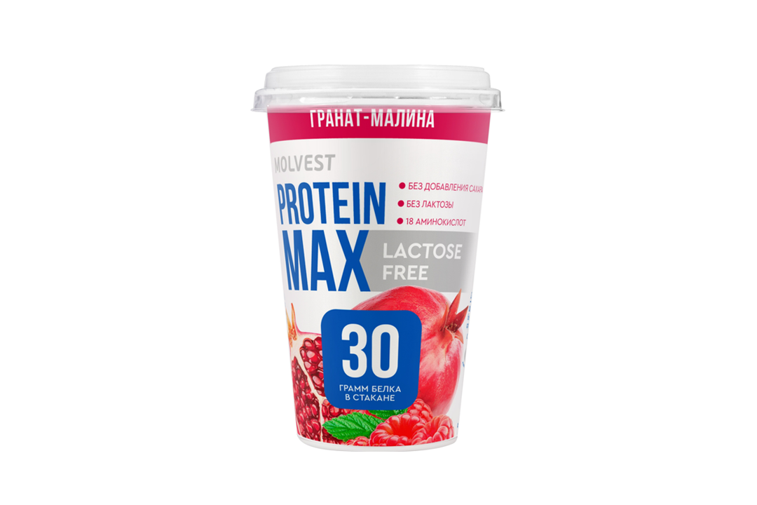 Напиток кисломолочный Molvest Protein Max Гранат-малина обезжиренный безлактозный 240г / Супермаркет