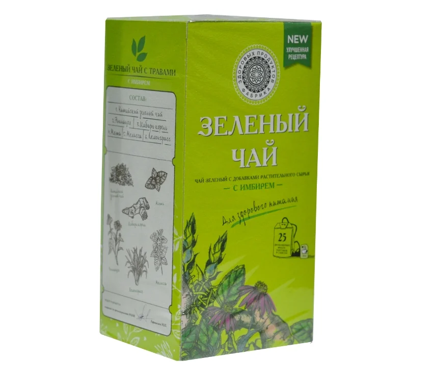Чай Фабрика здоровых продуктов зеленый с имбирем, 45г