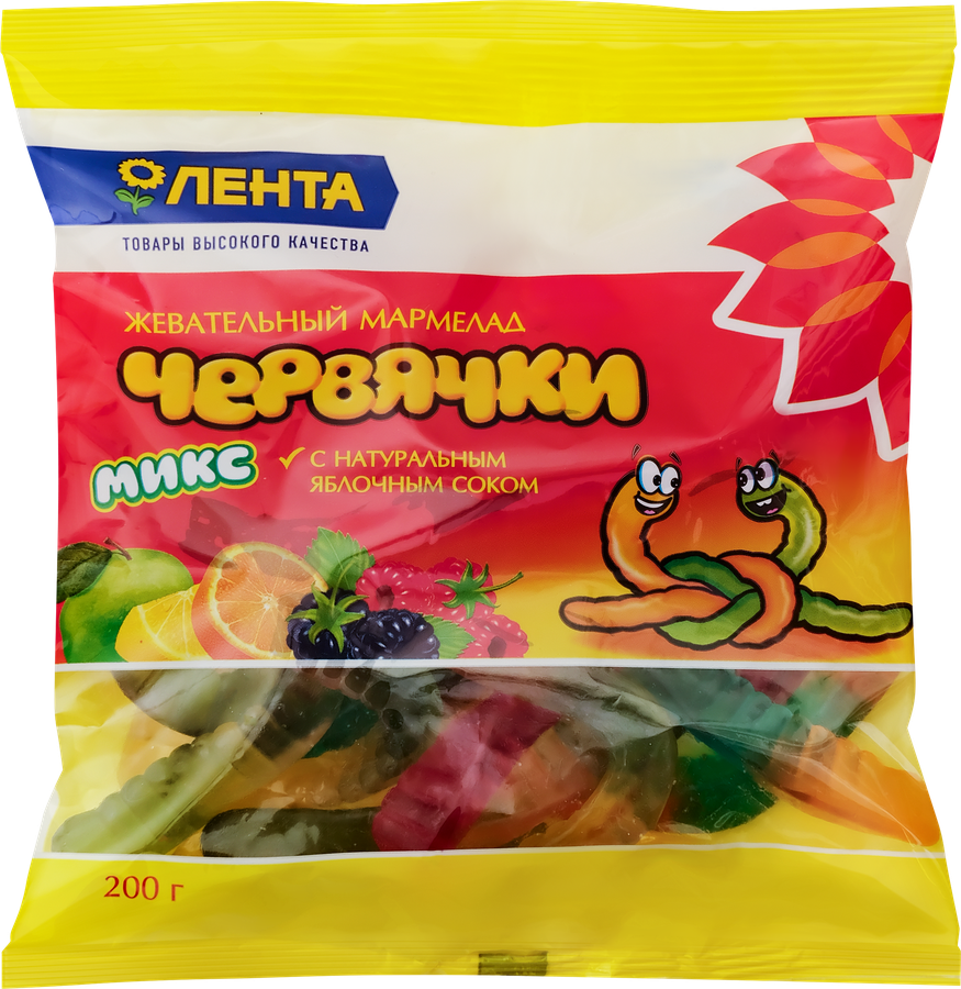 Мармелад жевательный ЛЕНТА Червячки микс, 200г