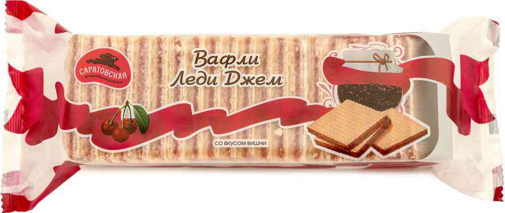 Вафли Саратовская КФ фруктовая начинка Вишня, 250г