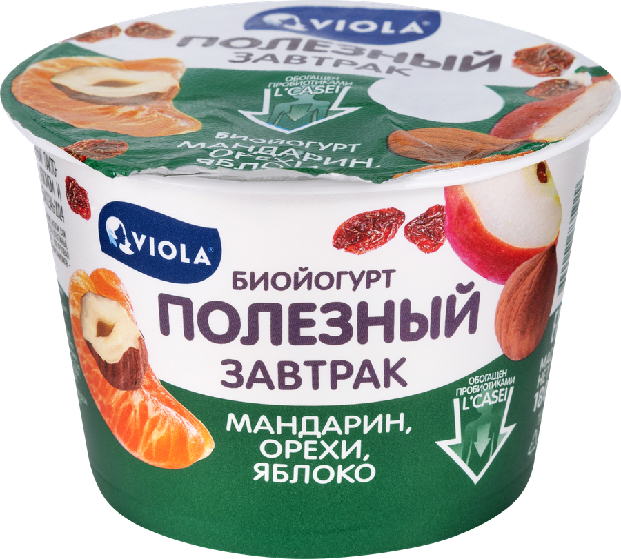 Йогурт VIOLA Полезный завтрак Мандарин, яблоко 5%, без змж, 180г