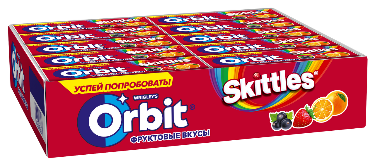 Жевательная резинка Orbit Skittles, 13.6г x 30 шт