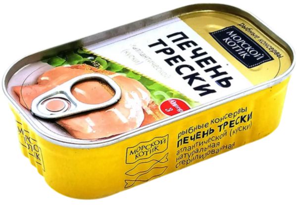 Печень трески натуральная Морской котик Премиум God Liver, 115г