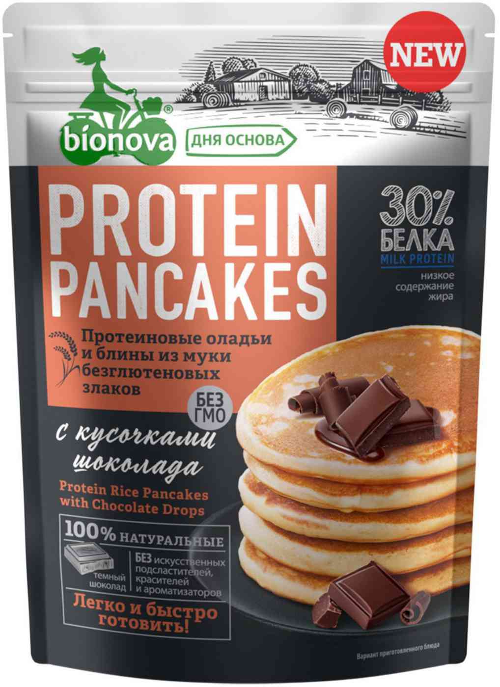 Смесь для протеиновых блинчиков Bionova c рисовой мукой и кусочками шоколада, 350г