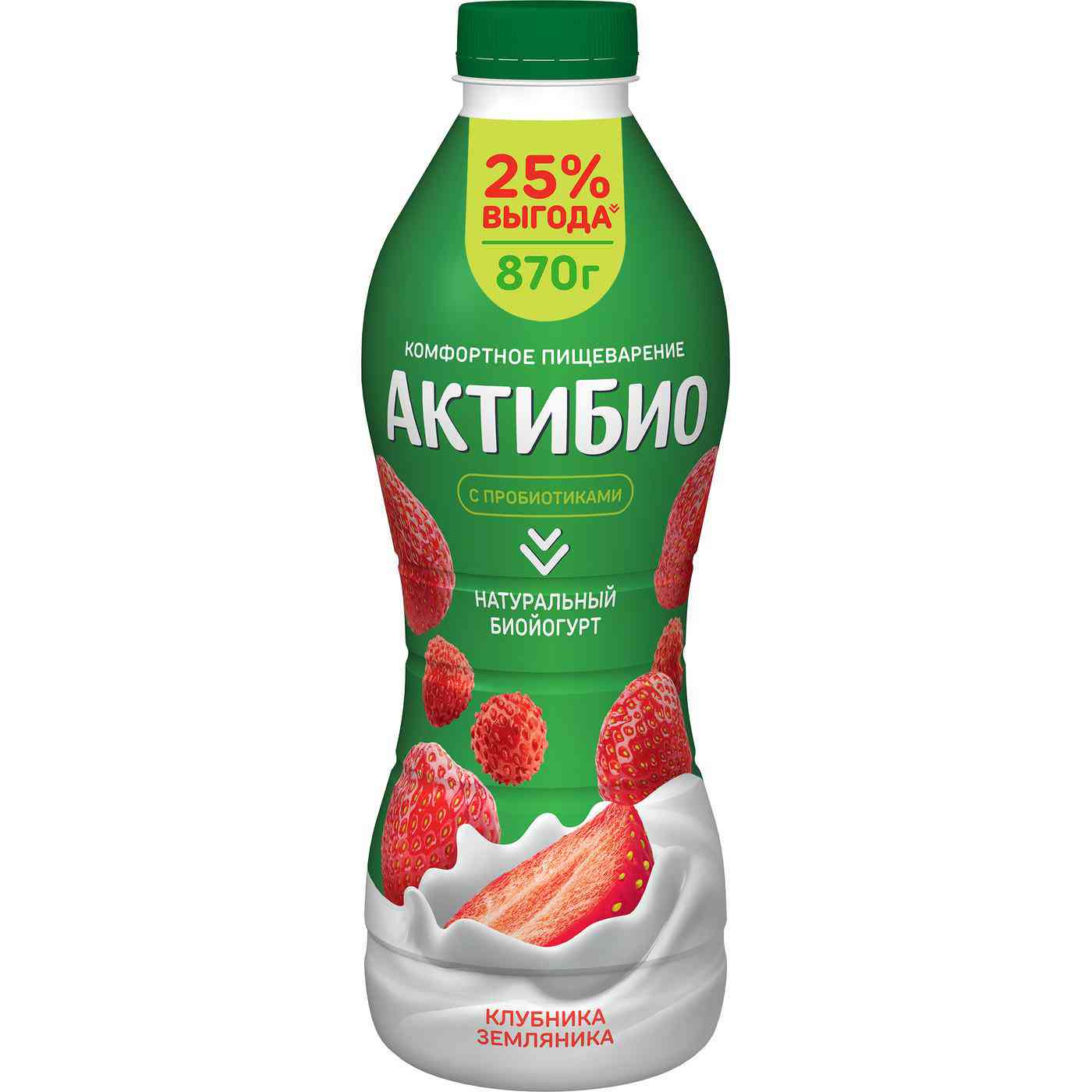 Биойогурт питьевой Актибио клубника, земляника 1,5%, 870г