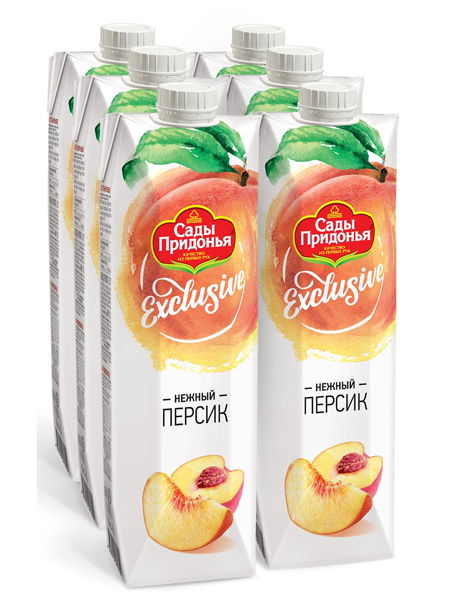 Нектар Сады Придонья Exclusive Нежный персик с мякотью, 1л х 6 шт