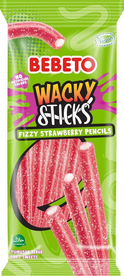 Мармелад жевательный BEBETO Wacky sticks fizzy strawberry pencils со вкусом клубники, 160г