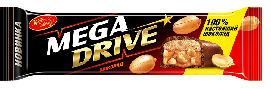 Батончик шоколадный КРАСНЫЙ ОКТЯБРЬ Mega drive с начинкой арахис/нуга/мягкая карамель, 47г