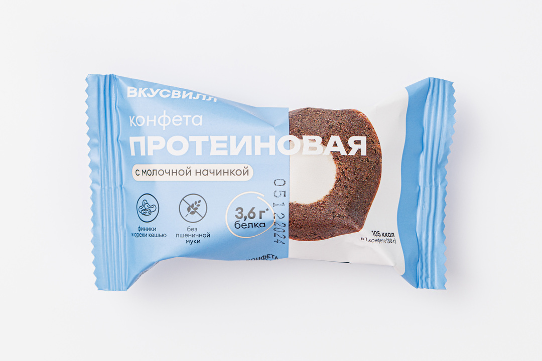 Конфета протеиновая с молочной начинкой