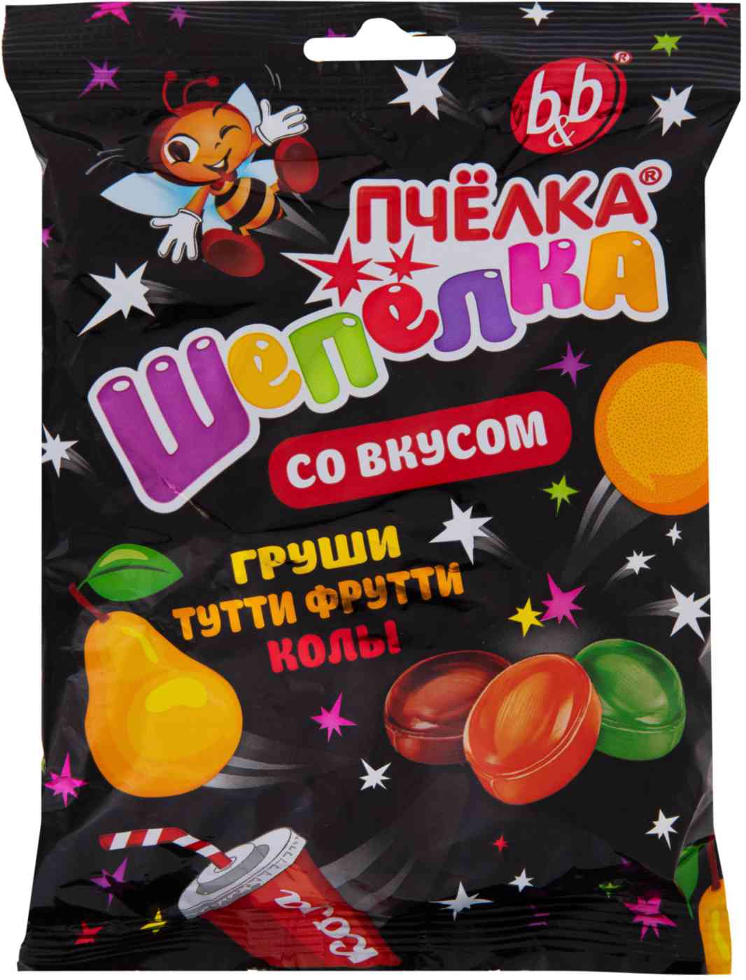 Карамель b&b Пчелка-шипучка со вкусом груши тутти-фрутти и колы, 180г