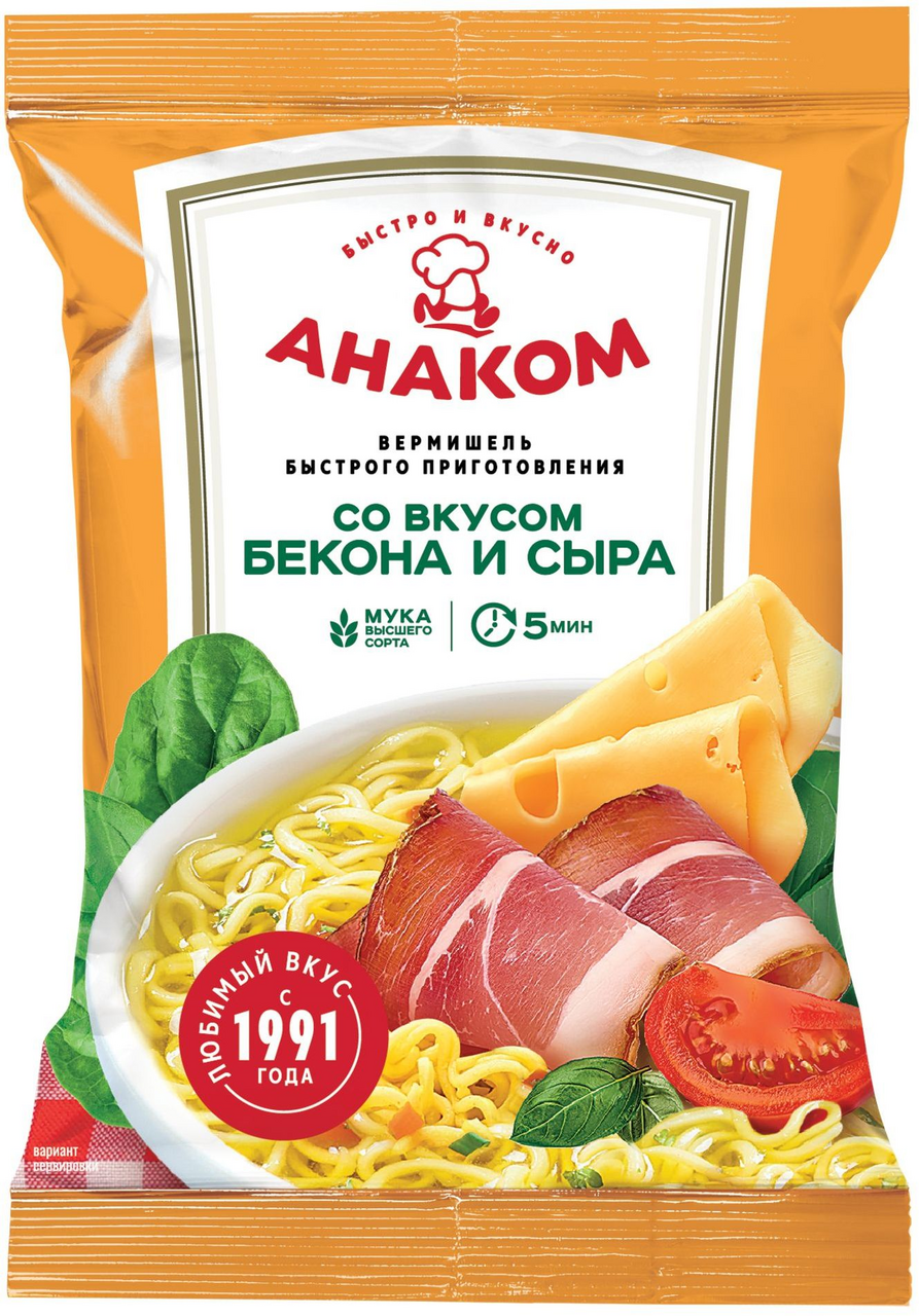 Вермишель быстрого приготовления Анаком с беконом и сыром, 60г
