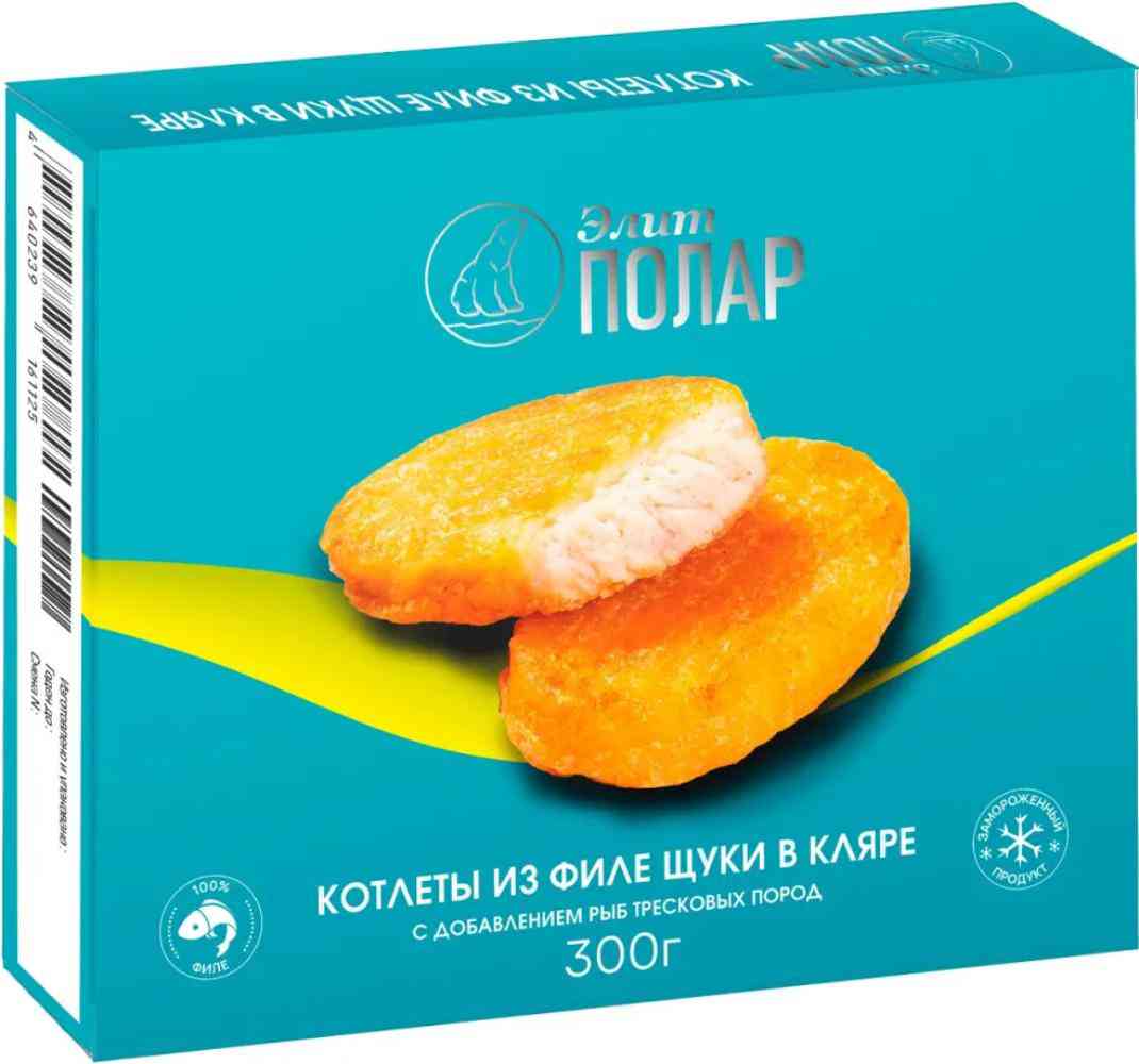 Котлеты из филе щуки Элит Полар в кляре с рыбой тресковых пород, 300г