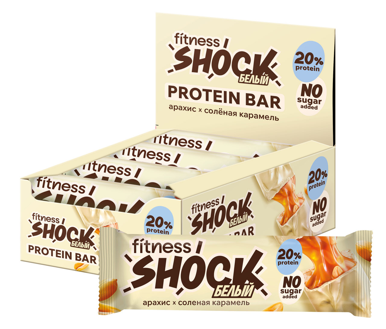 Батончик протеиновый Fitness Shock белый Соленый арахис, 50г x 12 шт