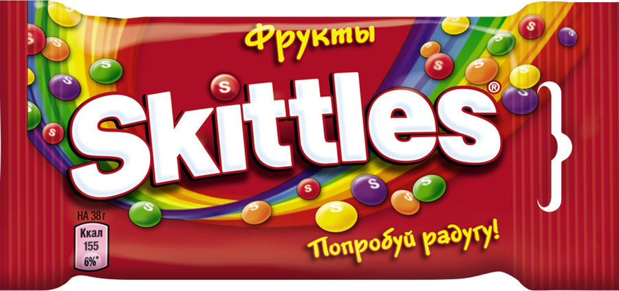 Драже SKITTLES Фрукты в сахарной глазури со вкусом апельсина, черной смородины, клубники, лайма, лимона, 38г