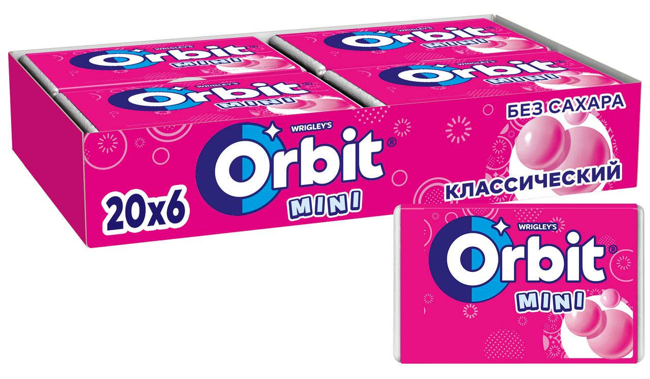 Жевательная резинка Orbit Mini классический без сахара, 10.2г x 20 шт