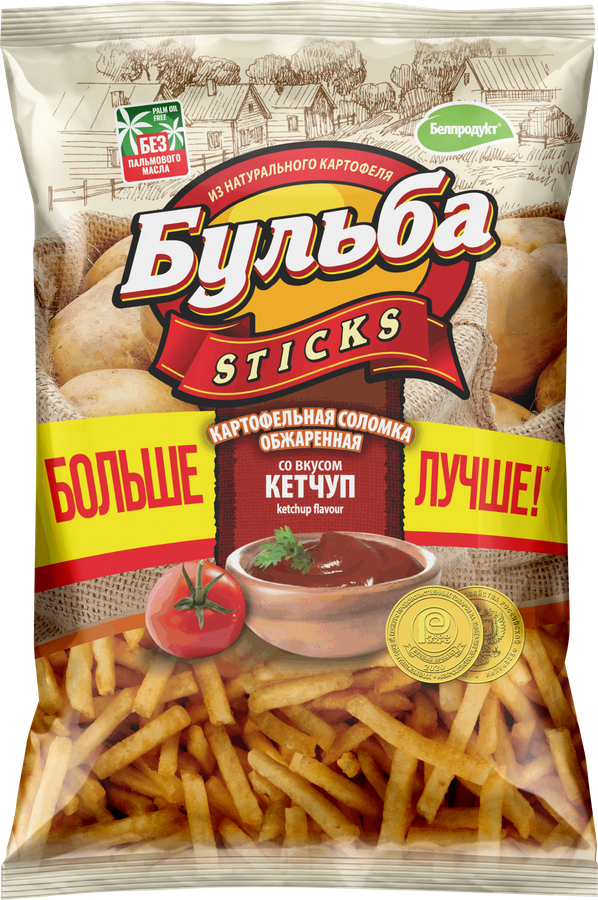Чипсы картофельные БУЛЬБА STICKS Соломка из цельного картофеля со вкусом кетчупа, 120г
