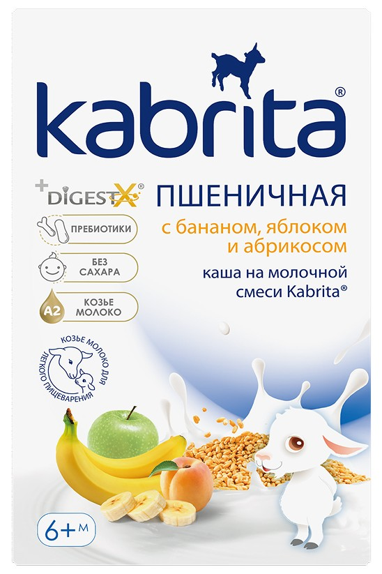 Каша молочная детская Kabrita Пшеничная Банан, яблоко и абрикос с 6 месяцев, 180г