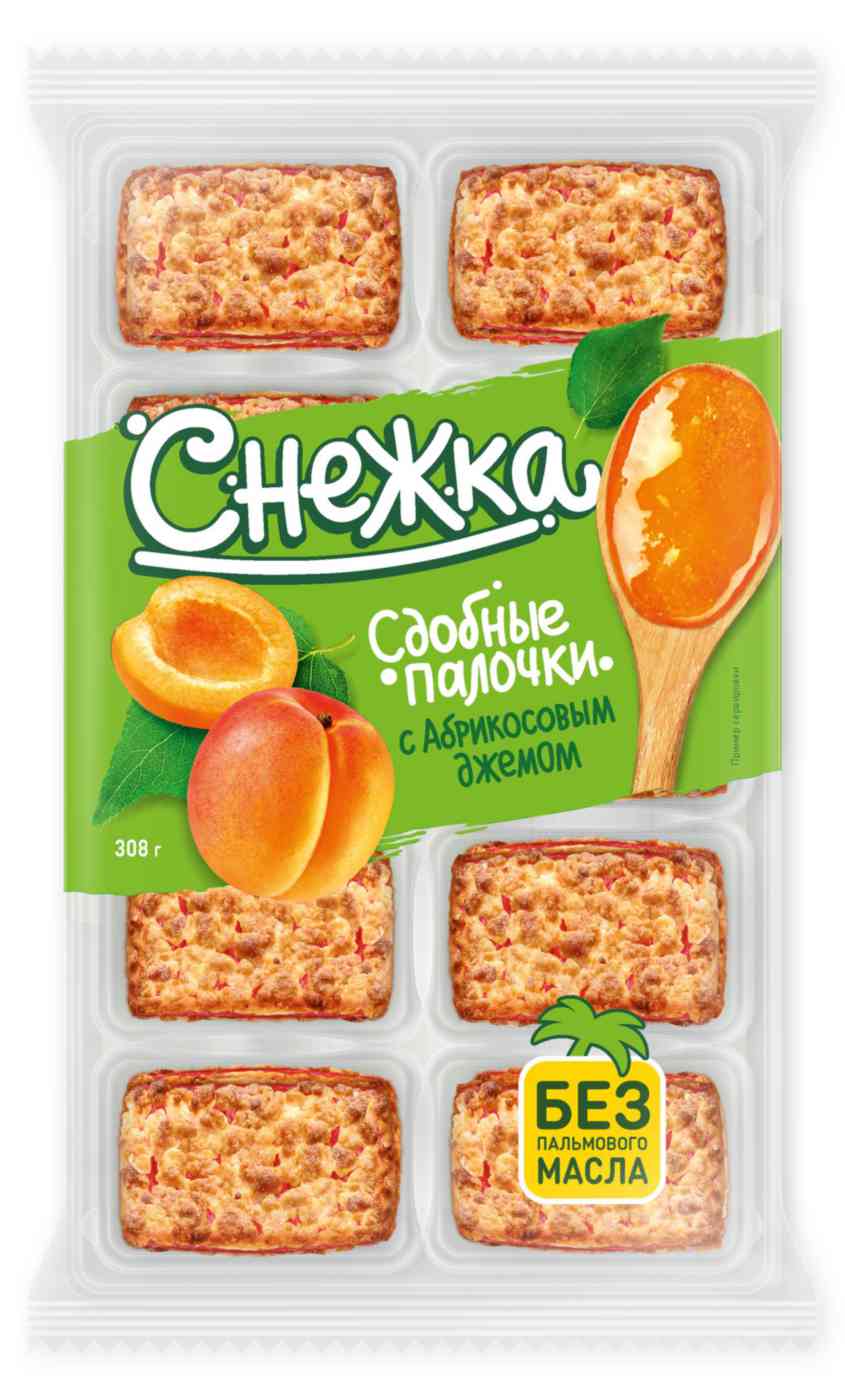 Сдобные палочки Снежка с абрикосовым джемом, 308г