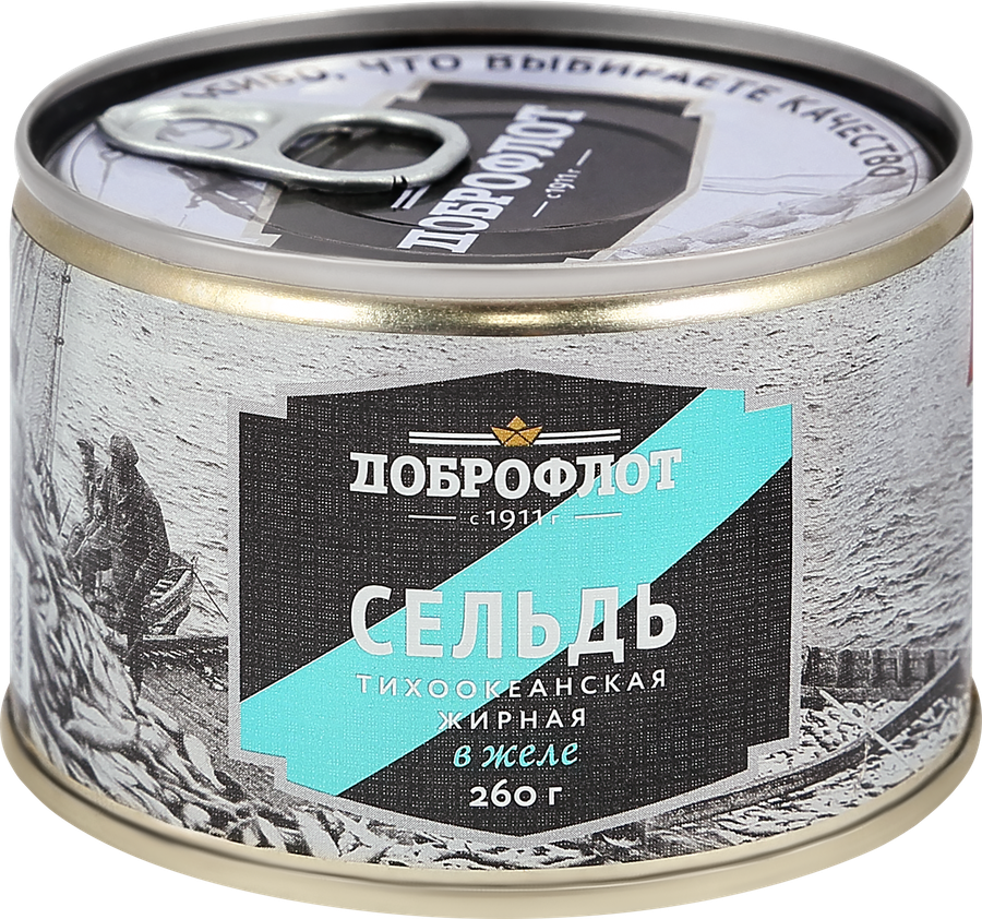 Сельдь ДОБРОФЛОТ тихоокеанская жирная в желе, 260г