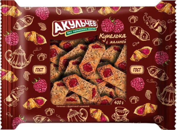 Сдобное печенье Акульчев Купелька с малиной, 400г