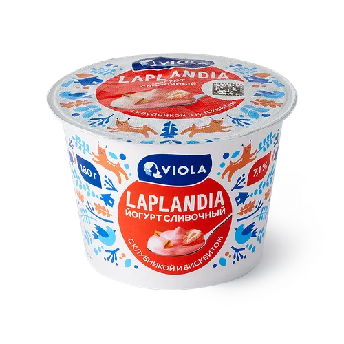Йогурт сливочный Viola Laplandia с клубникой и бисквитом 7,1%