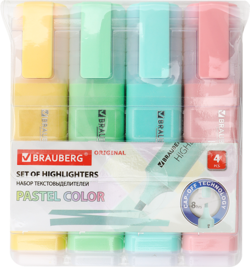Набор текстовыделителей BRAUBERG Original Pastel, в ассортименте, 4шт