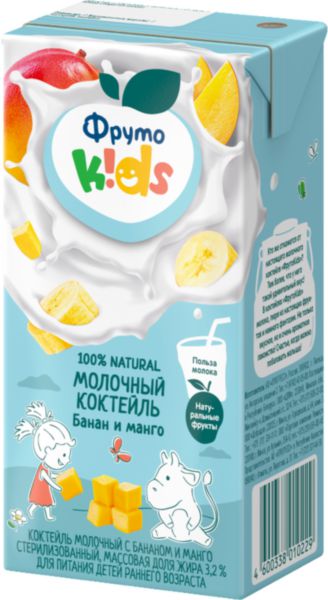 Коктейль молочный ФрутоKids Банан и манго 3,2%, 200мл
