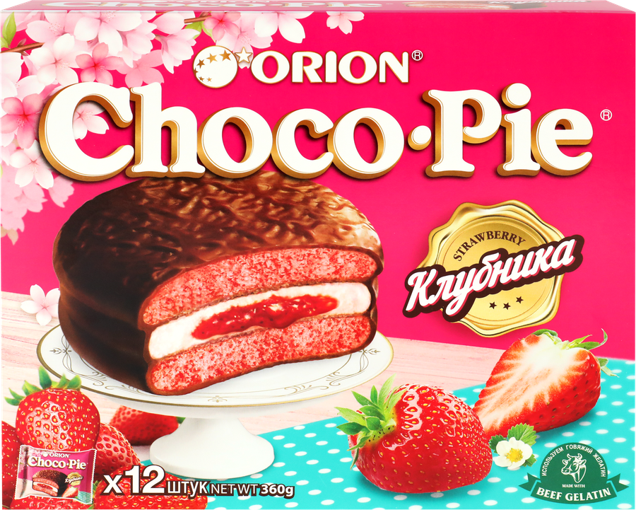 Бисквит ORION Choco Pie Strawberry, 360г