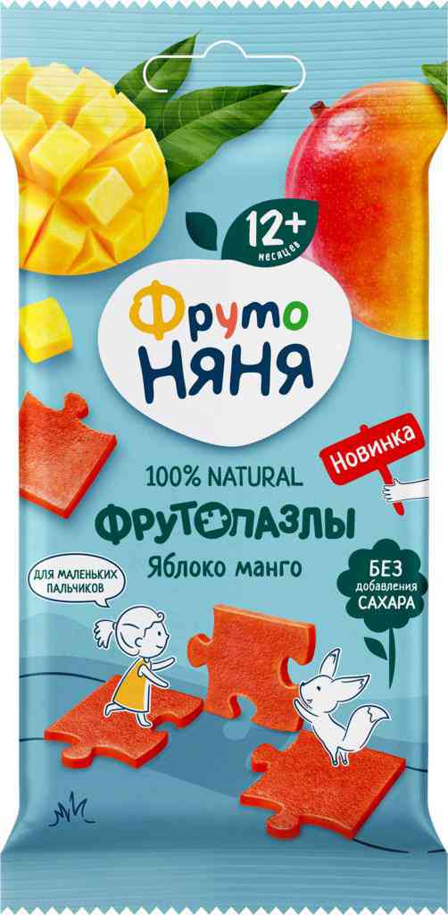 Кусочки фруктовые ФрутоНяня Фрутопазлы Яблоко, манго, с 12 месяцев, 20г