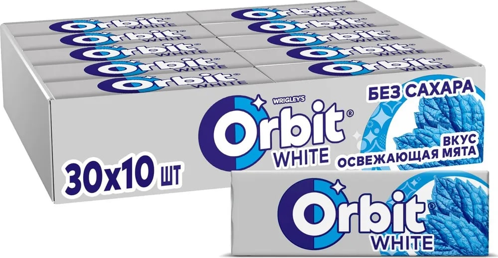 Жевательная резинка Orbit White освежающая мята без сахара, 13.6г x 30 шт