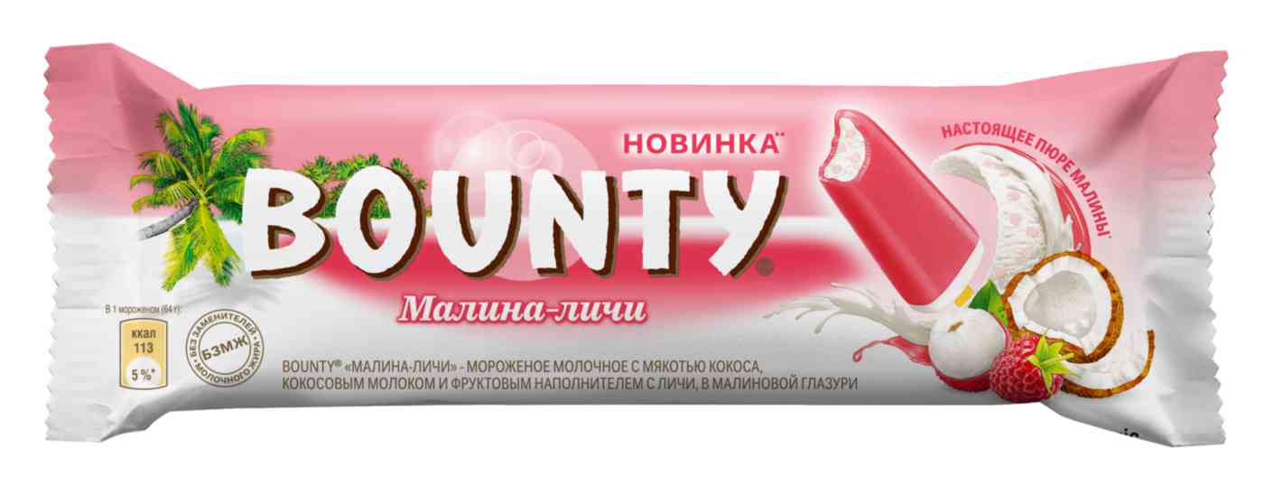 Мороженое BOUNTY «Малина-личи» эскимо, 64г
