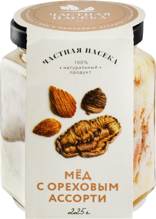 Мед ЧАСТНАЯ ПАСЕКА с ореховым ассорти, 225г